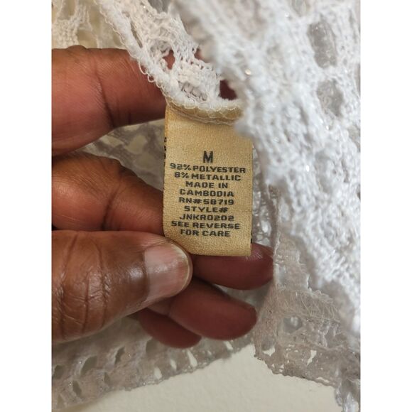 Choices White Metallic Open Mesh Short Open Cardigan Coastal Grandma Women Med. - Picture 4 of 6